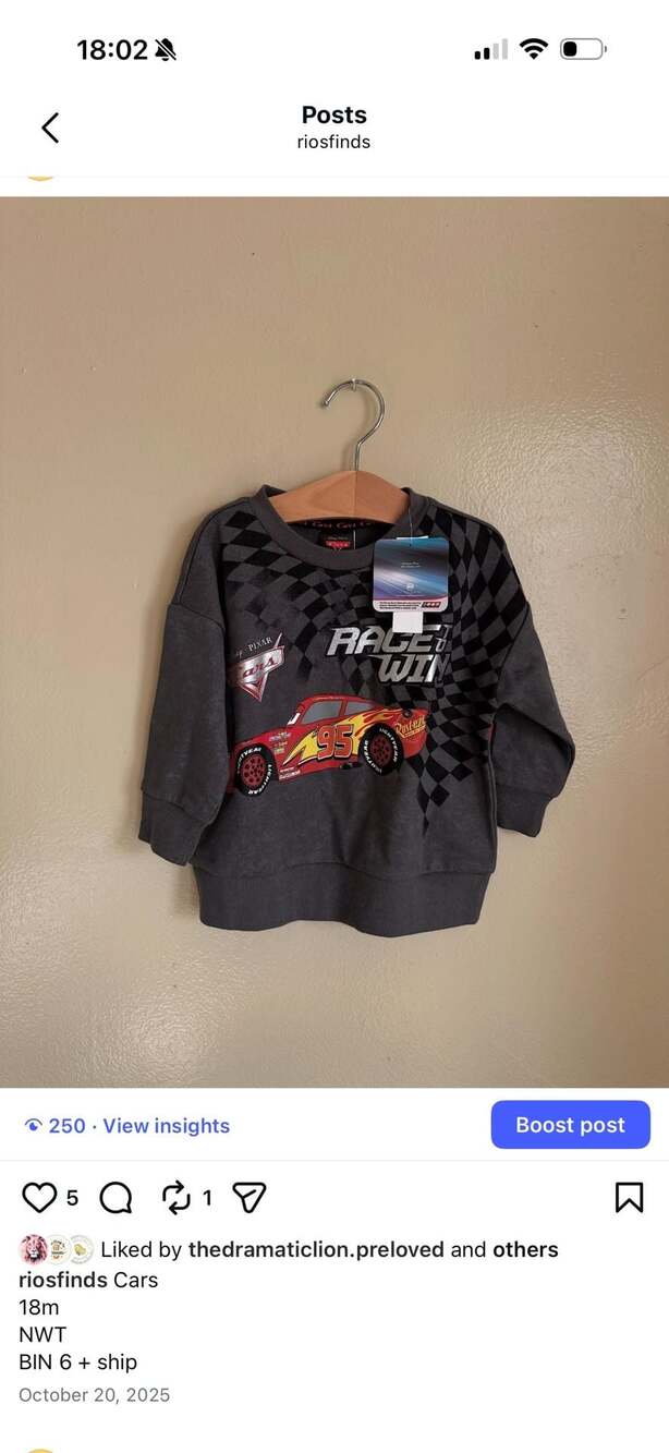 Disney Pixar Cars Lightning McQueen Race to Win Sweatshirt Size 18M NWT